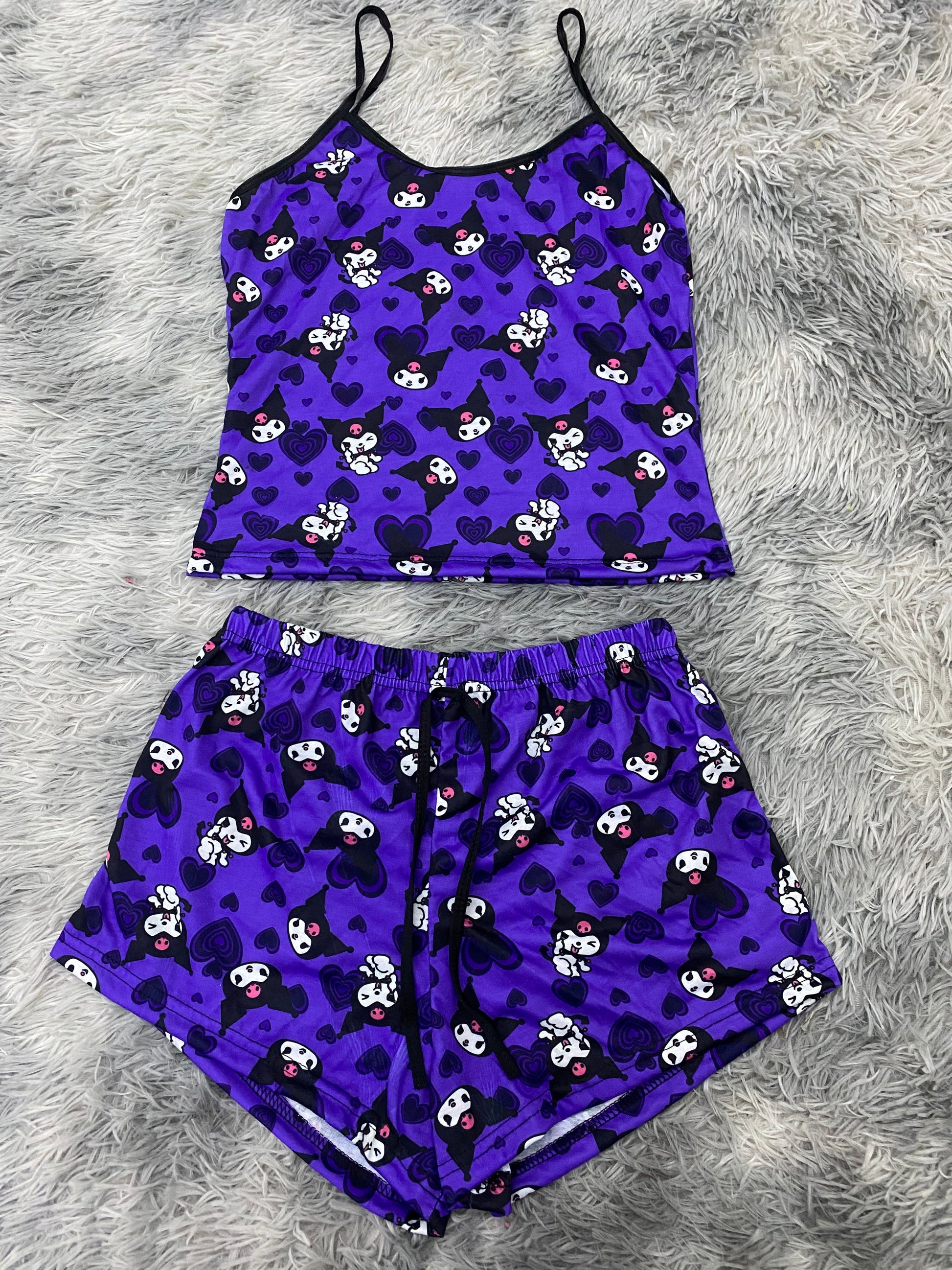 Kuromi caras fondo morado blusa con short - Fundies