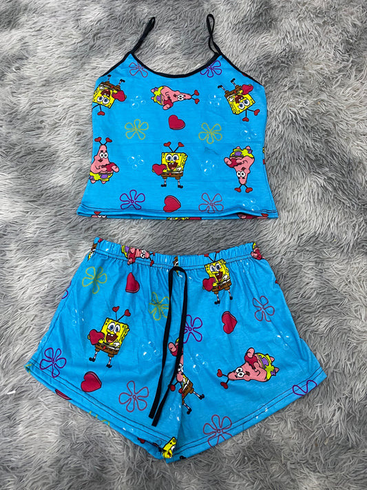 Bob esponja y Patricio fondo azul blusa con short - Fundies