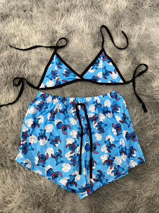 Stitch con flores fondo azul Top Con Short Unitalla De Brush