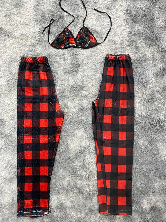 Cuadros rojos y negros Duo De Pijama Afelpada