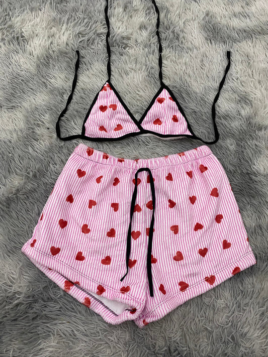 Corazones y rayas top con short unitalla de afelpado