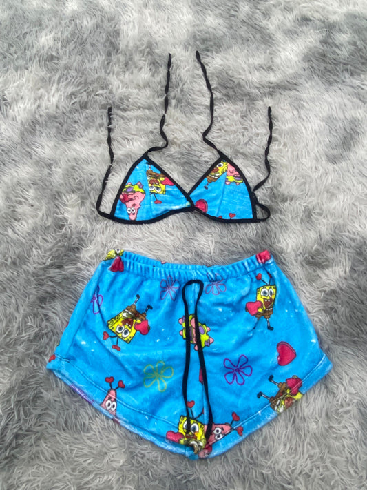 Bob esponja y Patricio corazón top con short unitalla de afelpado