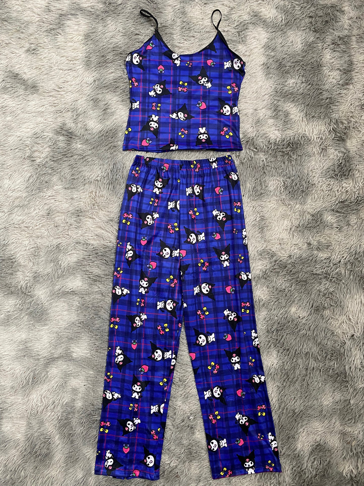 Kuromy cuadros fondo azul Blusa Con Pantalón Pijama De Dama