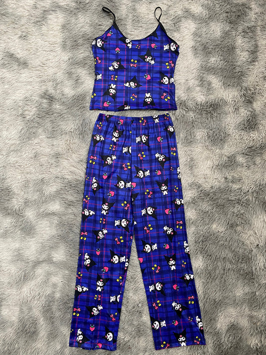 Kuromy cuadros fondo azul Blusa Con Pantalón Pijama De Dama