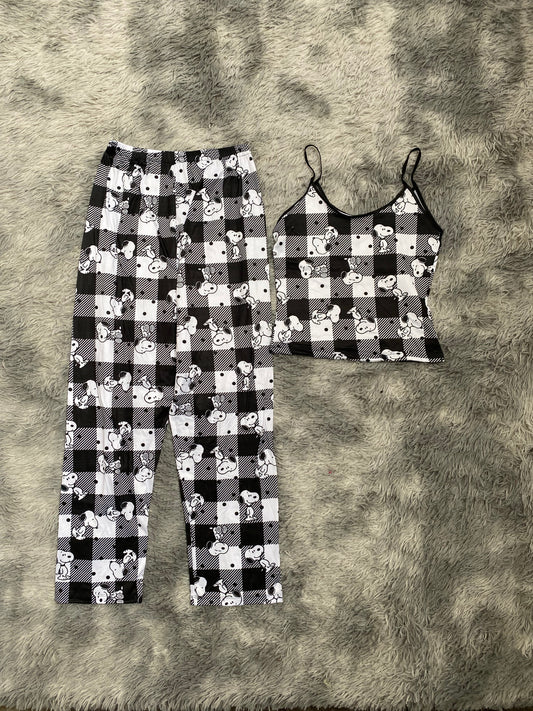 Snoopy cuadros rayados Blusa Con Pantalón Pijama De Dama