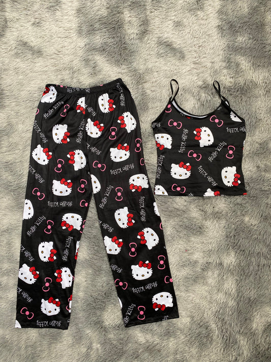 Hello kitty fondo negro Blusa Con Pantalón Pijama De Dama