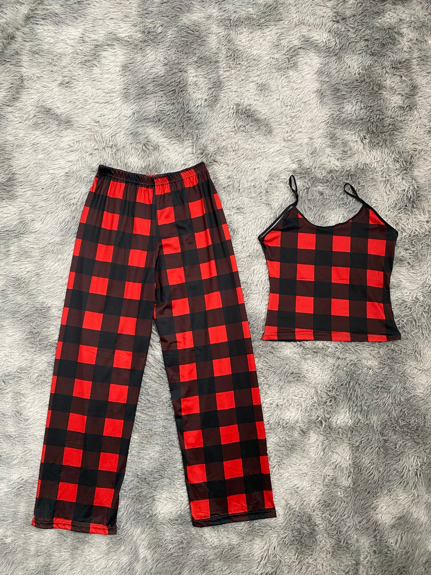 Cuadros rojos y negros Blusa Con Pantalón Pijama De Dama
