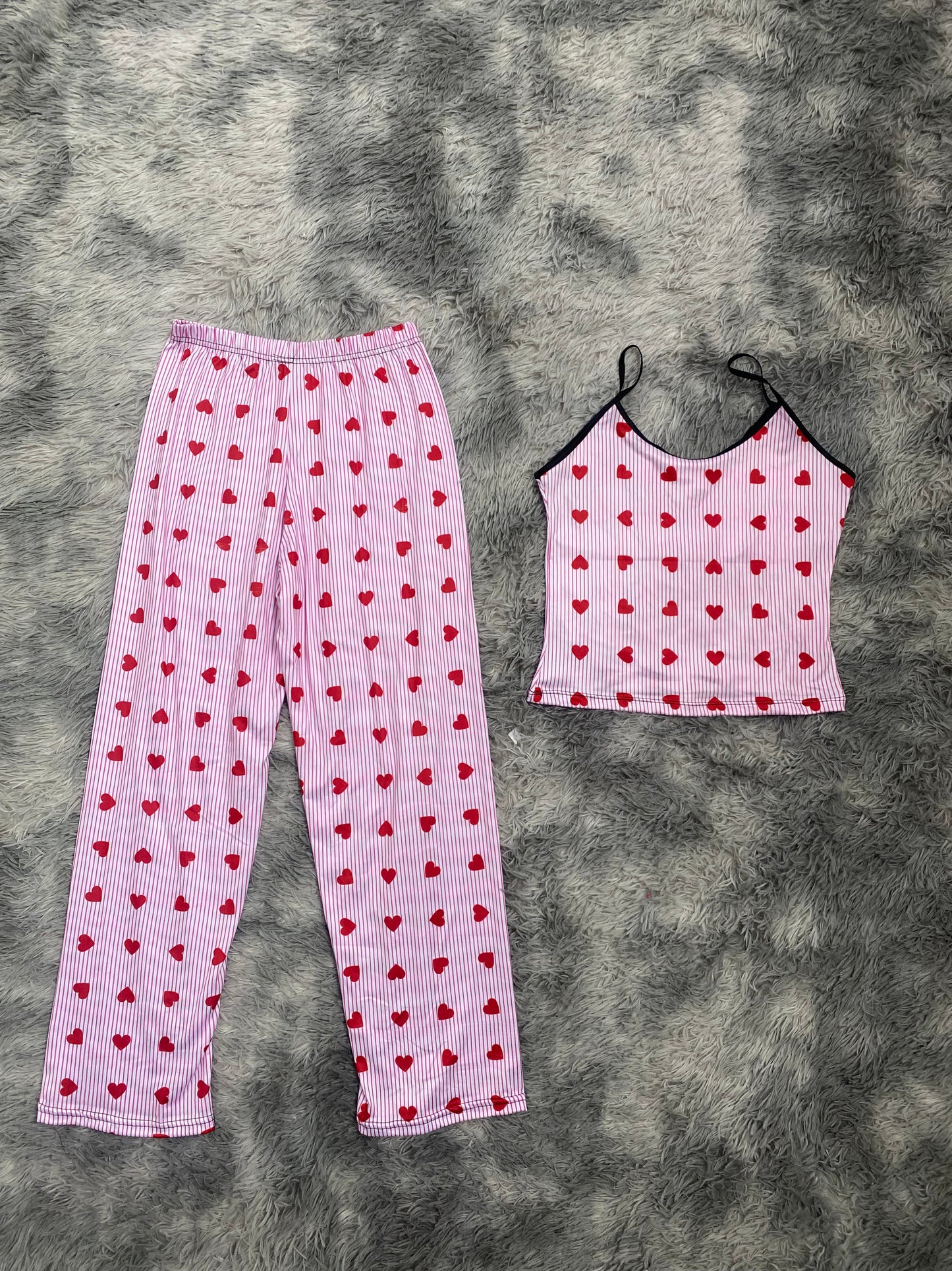 Corazones y rayas Blusa Con Pantalón Pijama De Dama