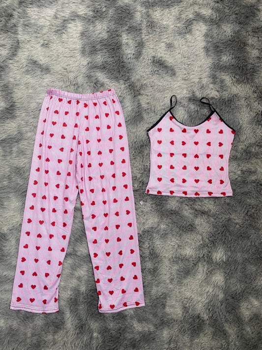 Corazones y rayas Blusa Con Pantalón Pijama De Dama