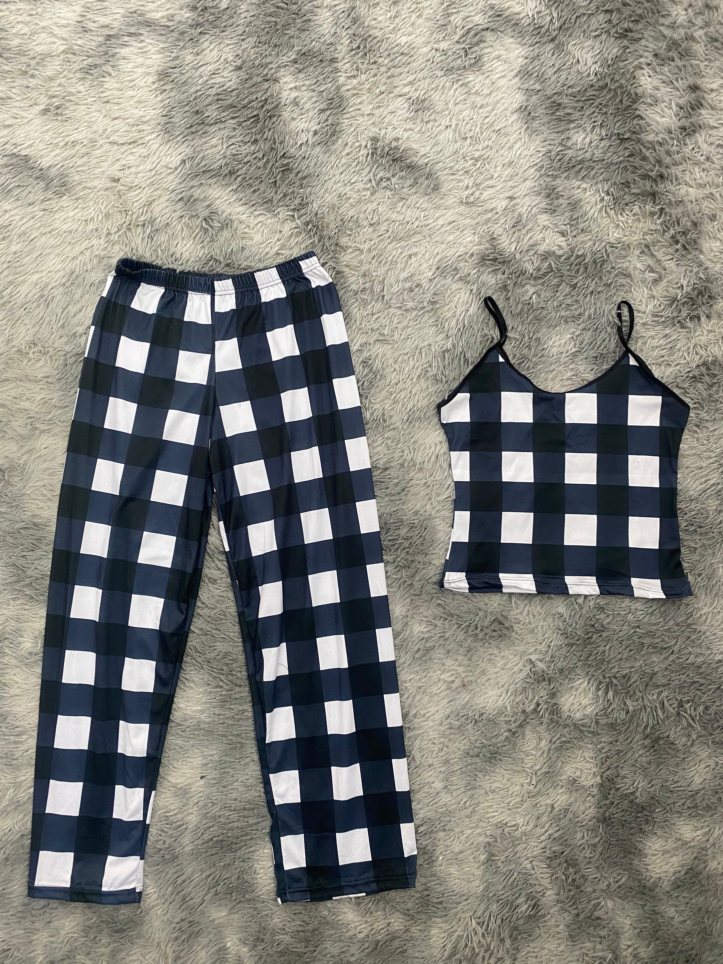 Cuadros negros Blusa Con Pantalón Pijama De Dama