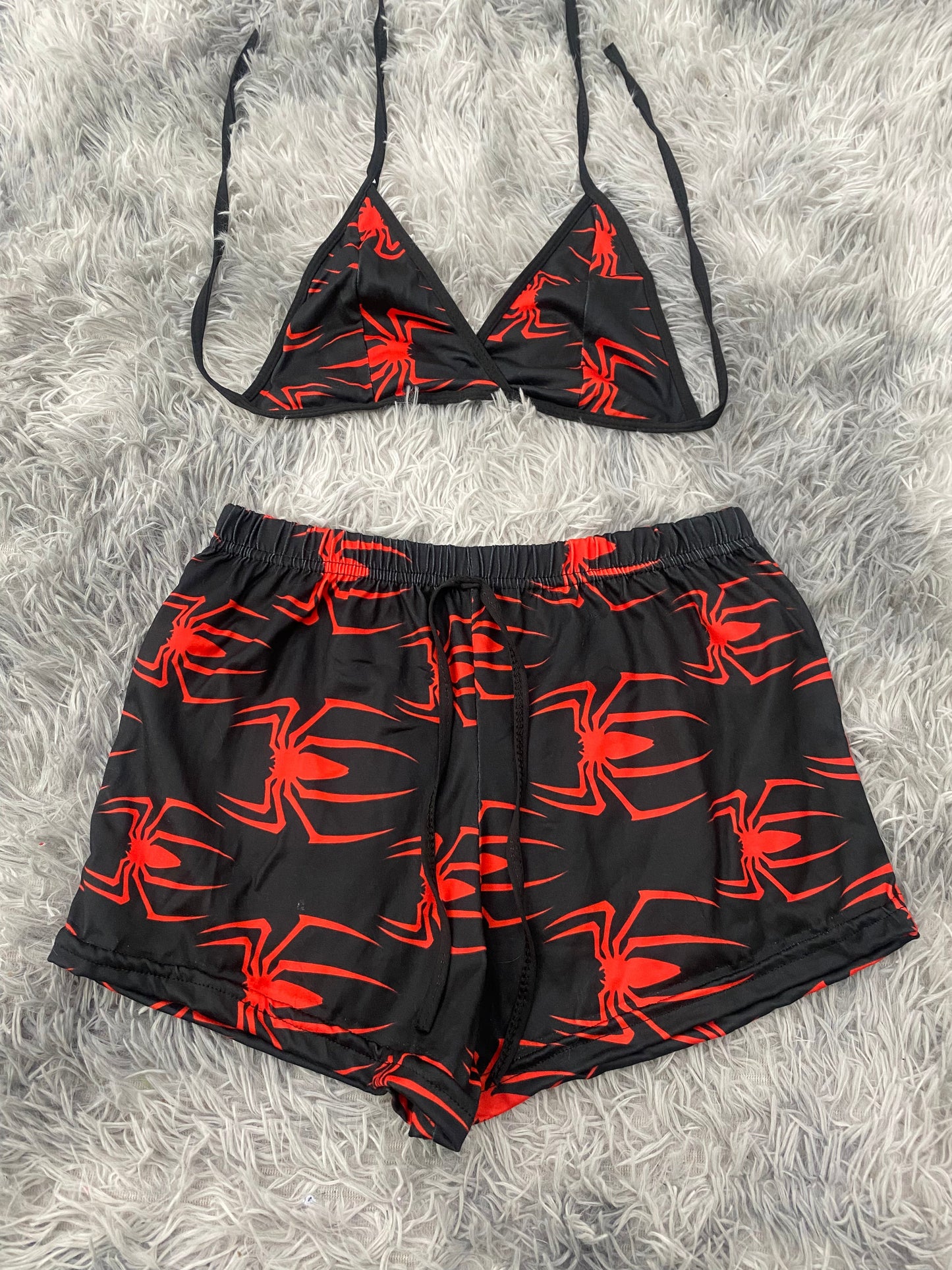 Arañas rojas fondo negro Top Con Short Unitalla De Brush