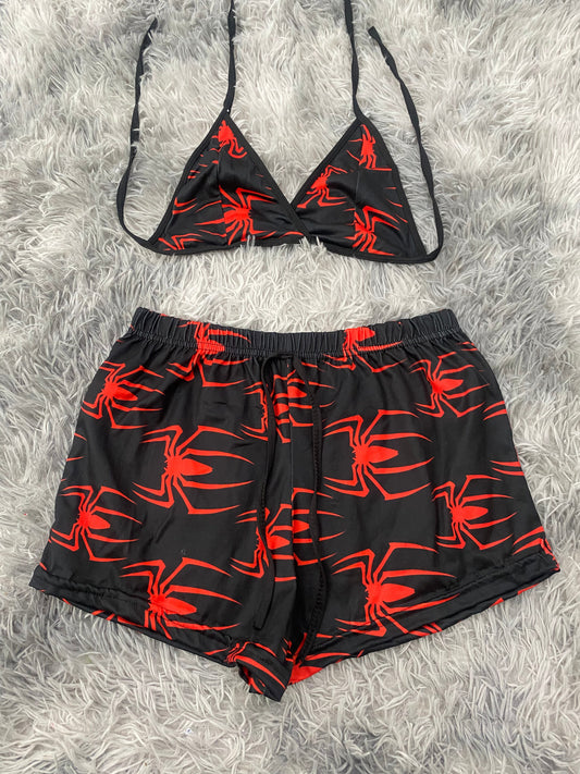 Arañas rojas fondo negro Top Con Short Unitalla De Brush