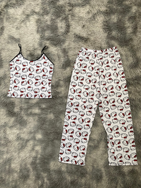 Hello kitty Caras fondo blanco Blusa Con Pantalón Pijama De Dama