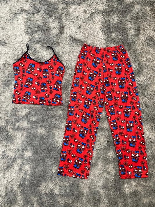 Spiderkitty rojo Blusa Con Pantalón Pijama De Dama