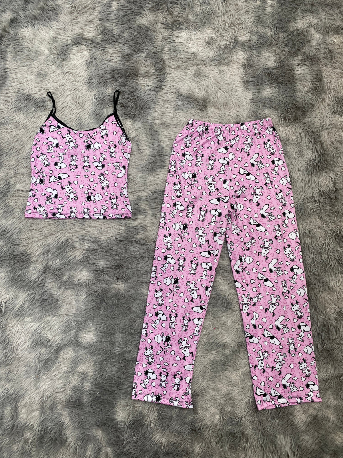 Snoopy corazones fondo morado Blusa Con Pantalón Pijama De Dama