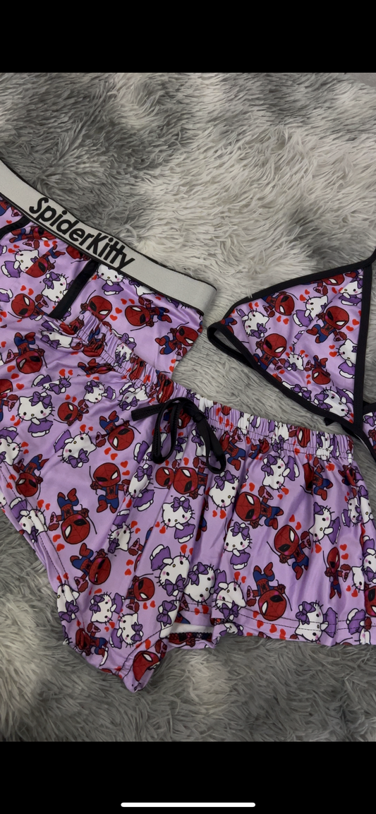 Spiderkitty Print Shorts Negro duo short con top