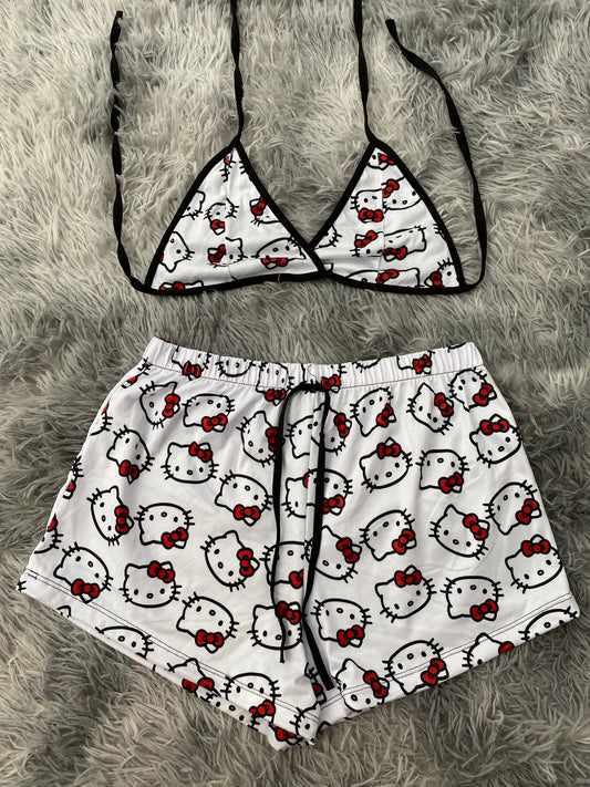 Kitty caras fondo blanco Top Con Short Unitalla De Brush