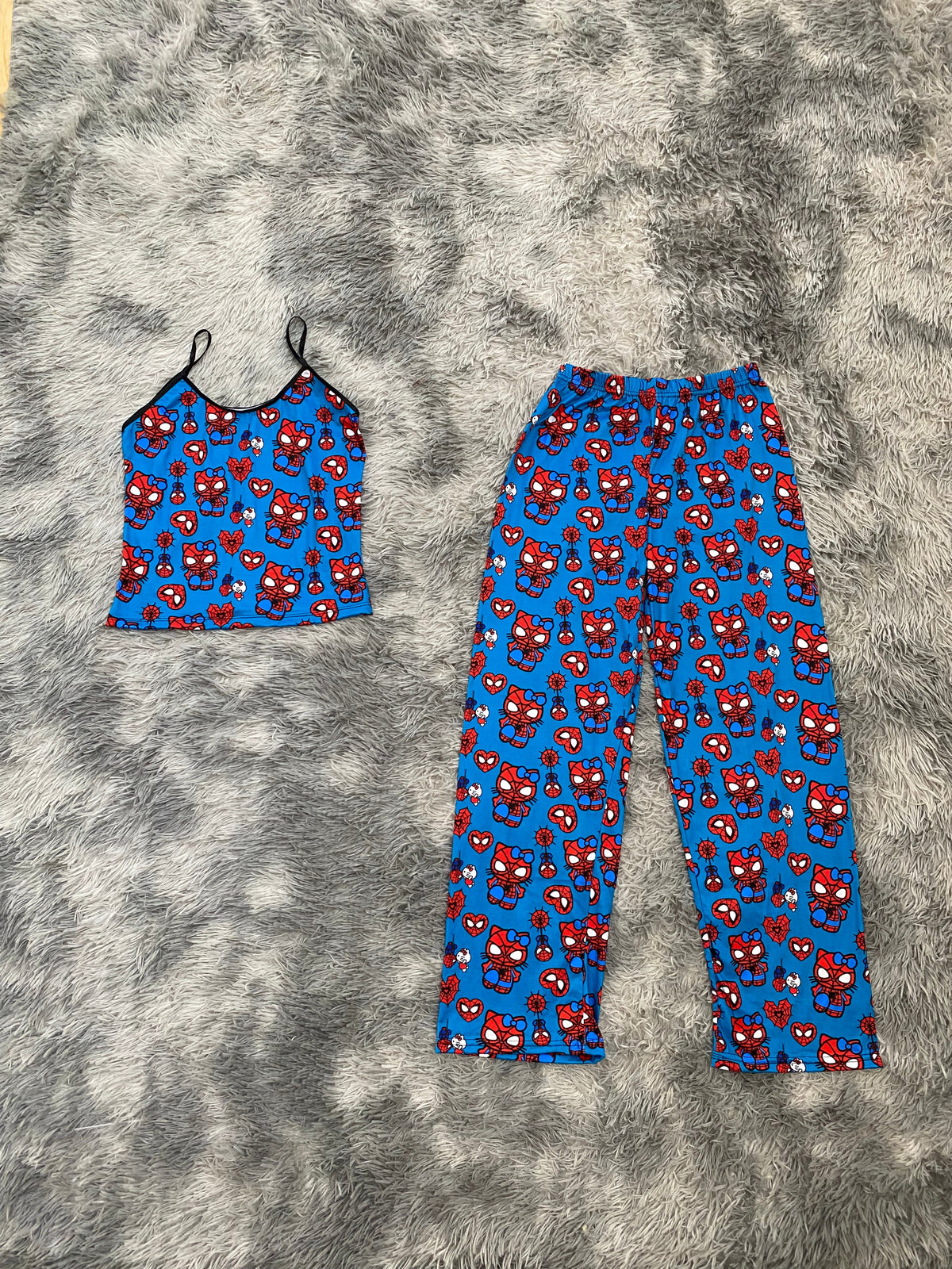 Spider kitty fondo azul Blusa Con Pantalón Pijama De Dama