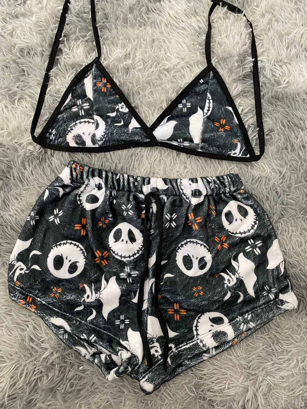 Jack Halloween y destellos naranja top con short unitalla de afelpado