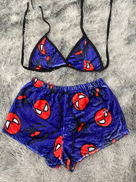 Spiderman fondo azul top con short unitalla de afelpado