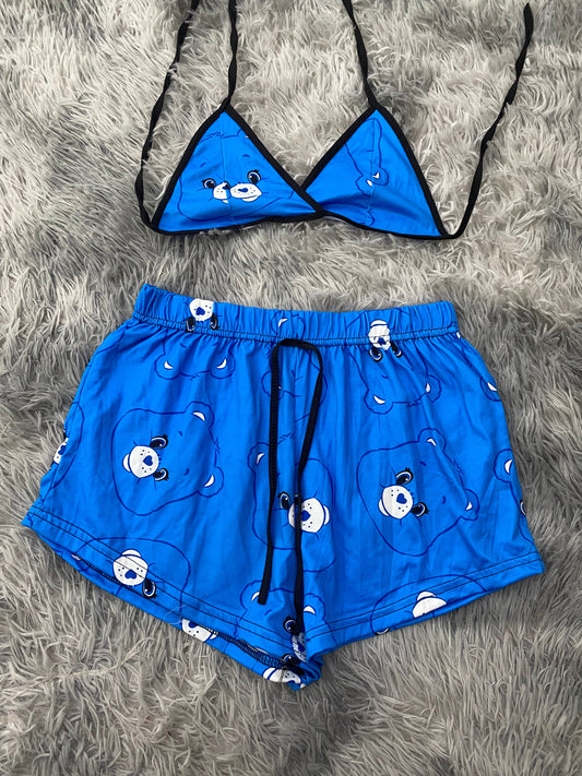Osito cariñosito azul caras Top Con Short Unitalla De Brush