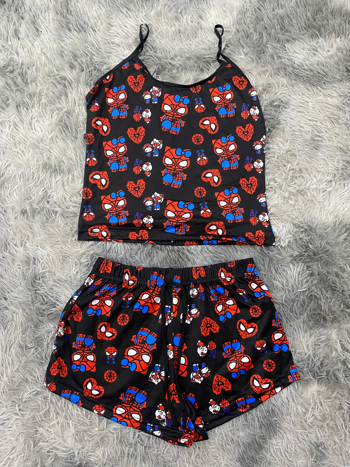 Spider kitty fondo negro Blusa Con Short