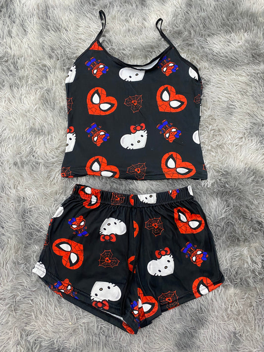 Spider kitty corazones fondo negro Blusa Con Short