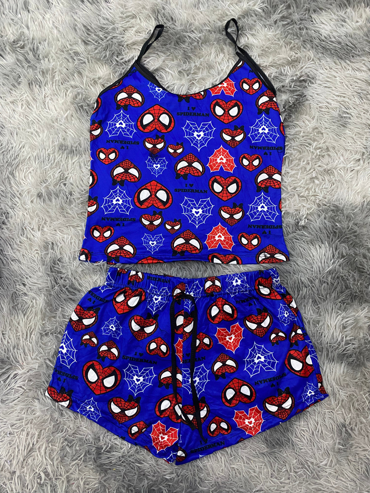 Spiderman corazones fondo azul puntos Blusa Con Short
