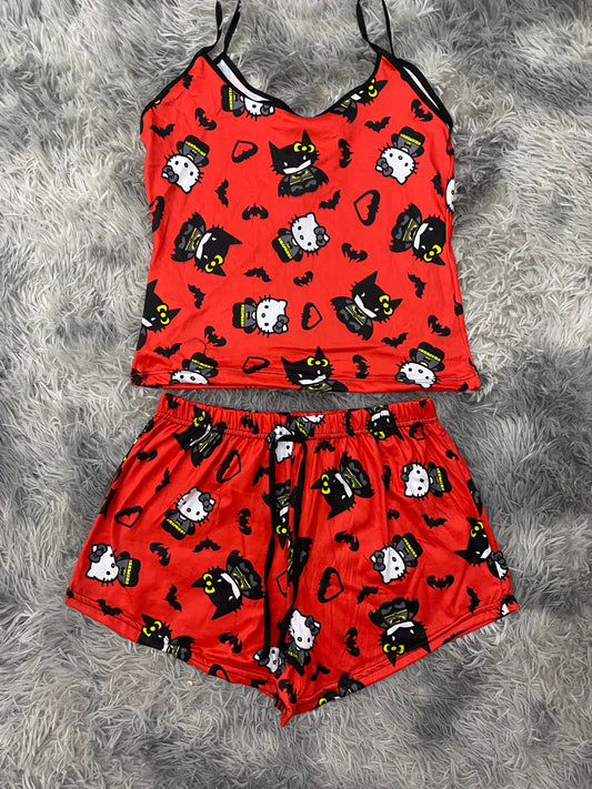 Hello  kitty y Batman fondo rojo Blusa Con Short