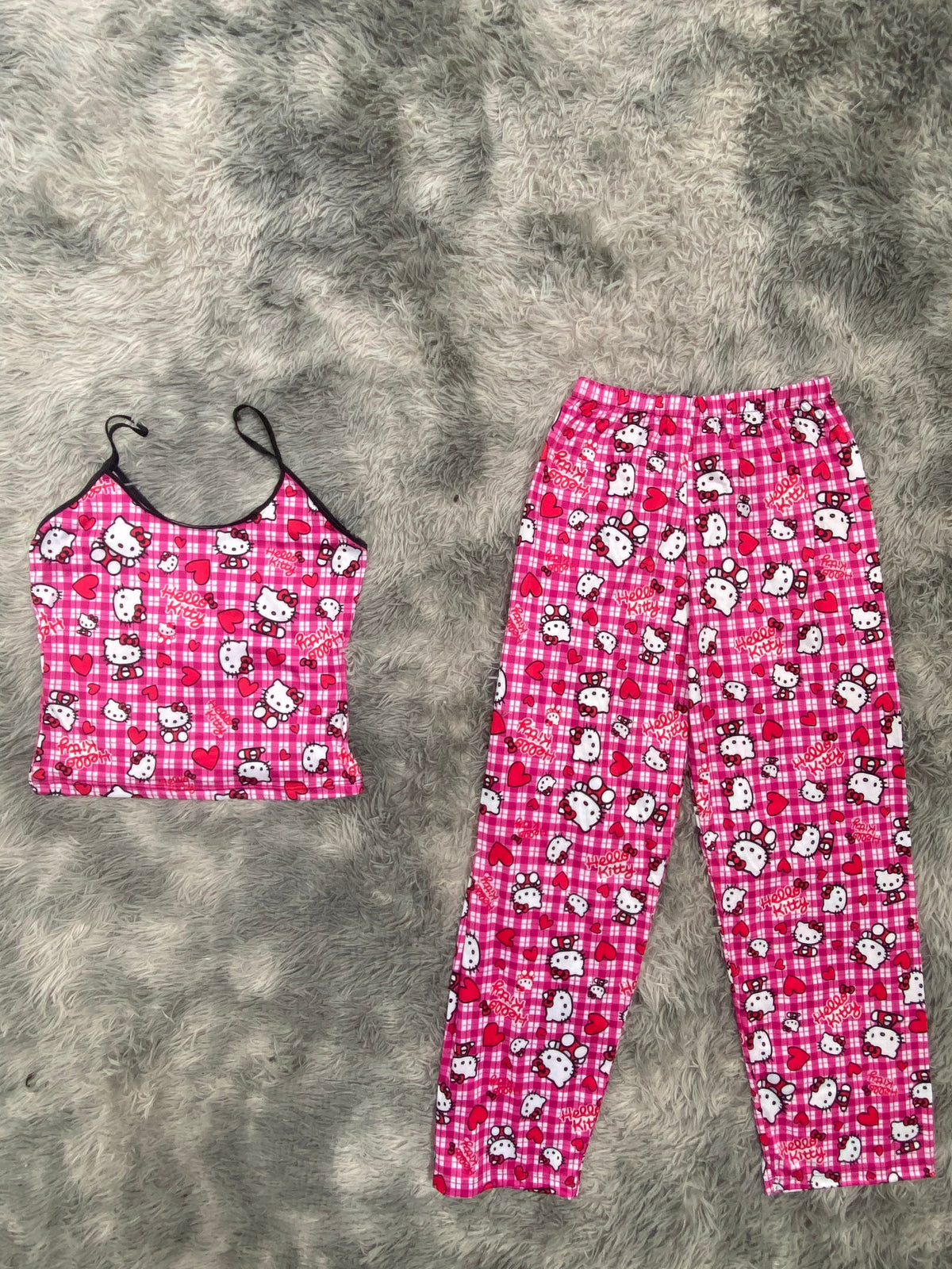 Hello kitty cuadros blancos y rosas Blusa Con Pantalón Pijama De Dama