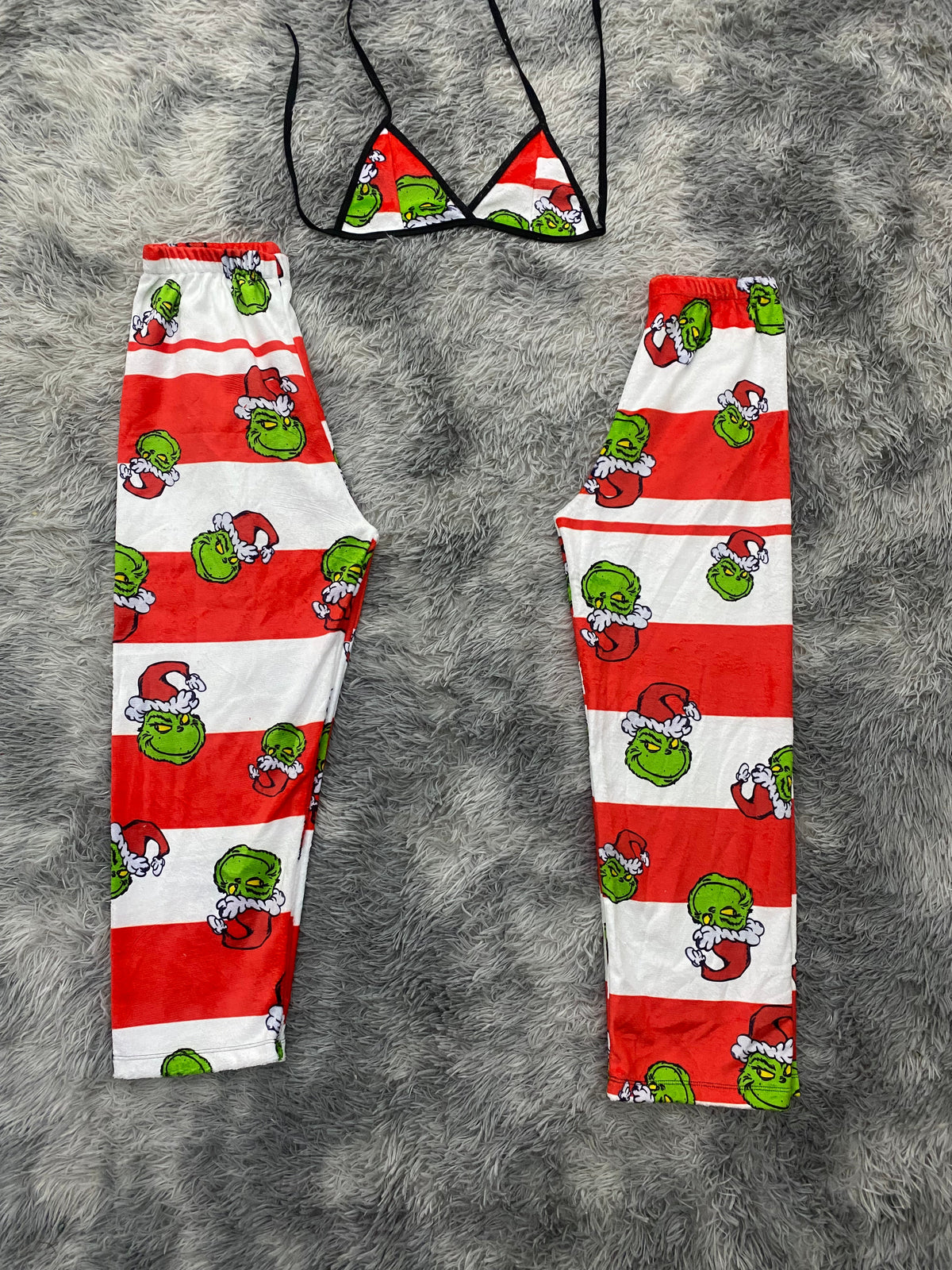 Grinch líneas grandes rojas y blancas Pijama Afelpada