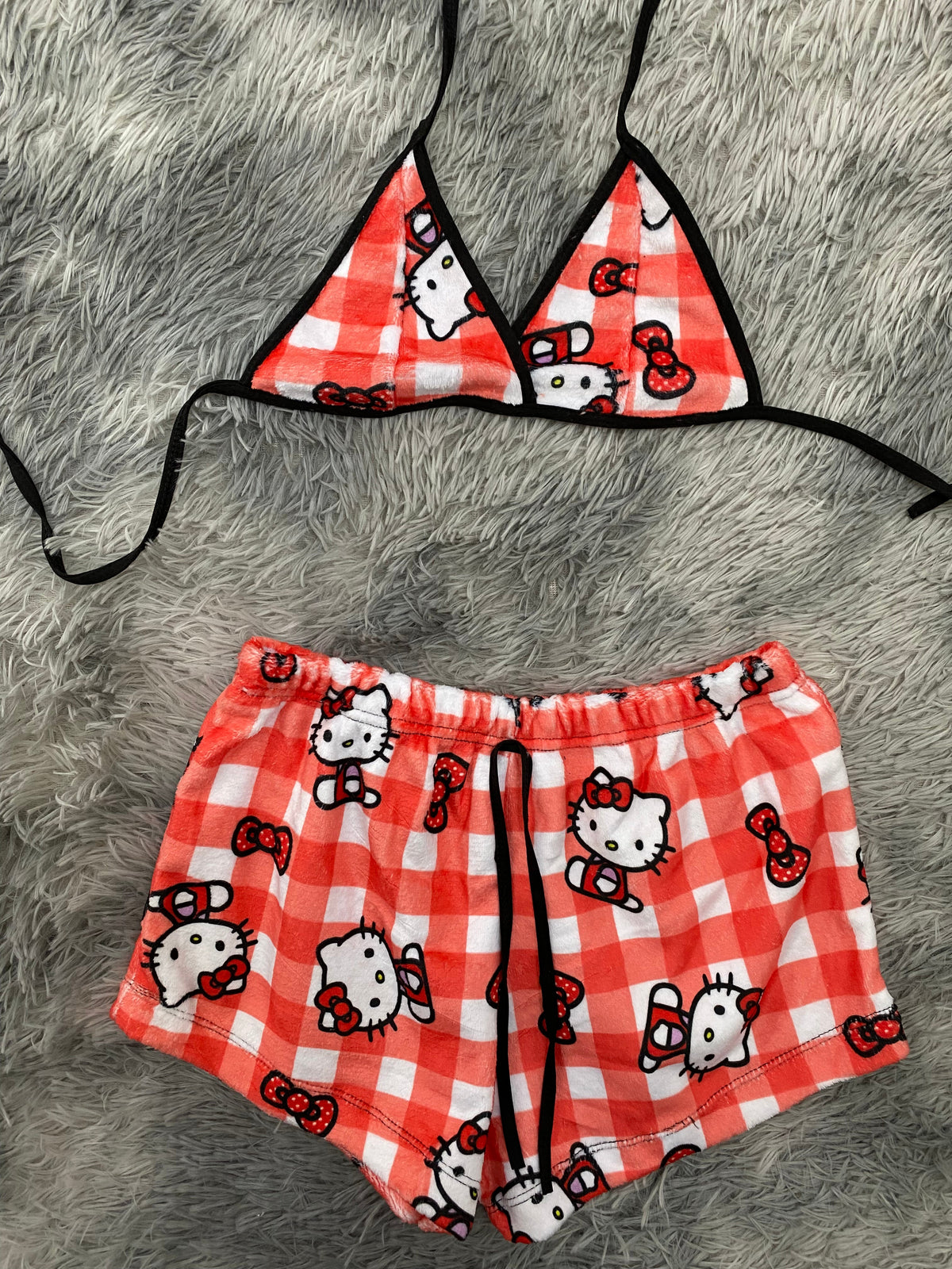 Hello kitty cuadros naranja top Con Short Unitalla De Afelpado