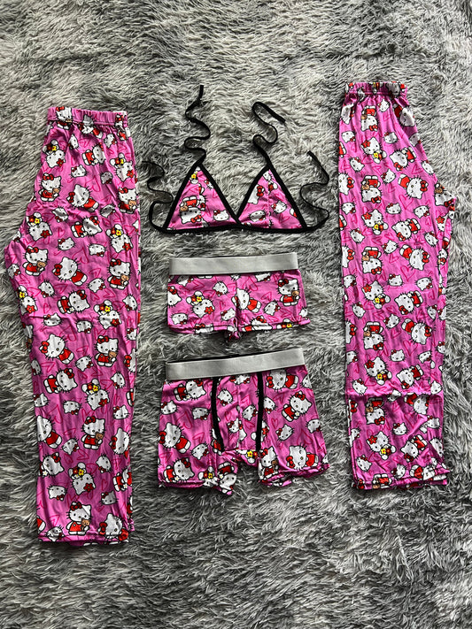 Corazones Rosas Hello Kitty Fondo Pijama De 5 Piezas