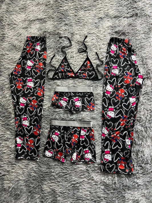 Corazón Negro Spider Hello Kitty Fondo Pijama De 5 Piezas
