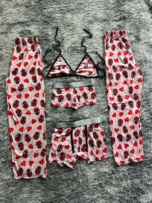 Spiderman Corazones Rosas Pijama De 5 Piezas