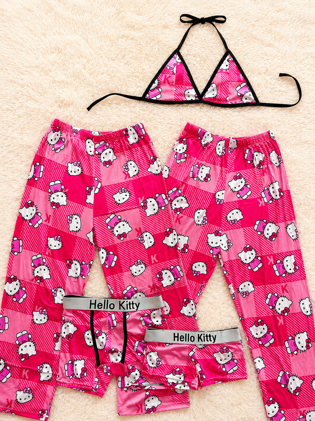 hello kitty cuadros rayados  pijama 5 piezas