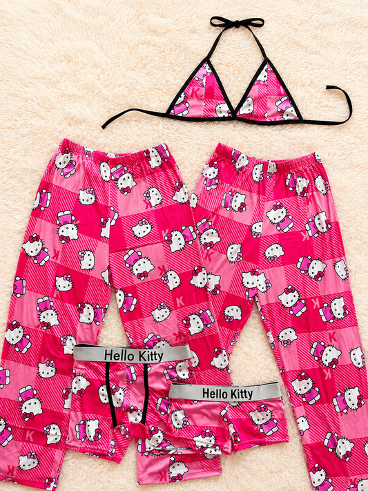 hello kitty cuadros rayados  pijama 5 piezas