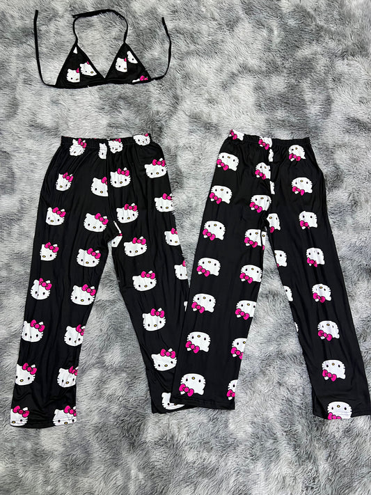 Hello Kitty Negro Duo de pijama afelpada.