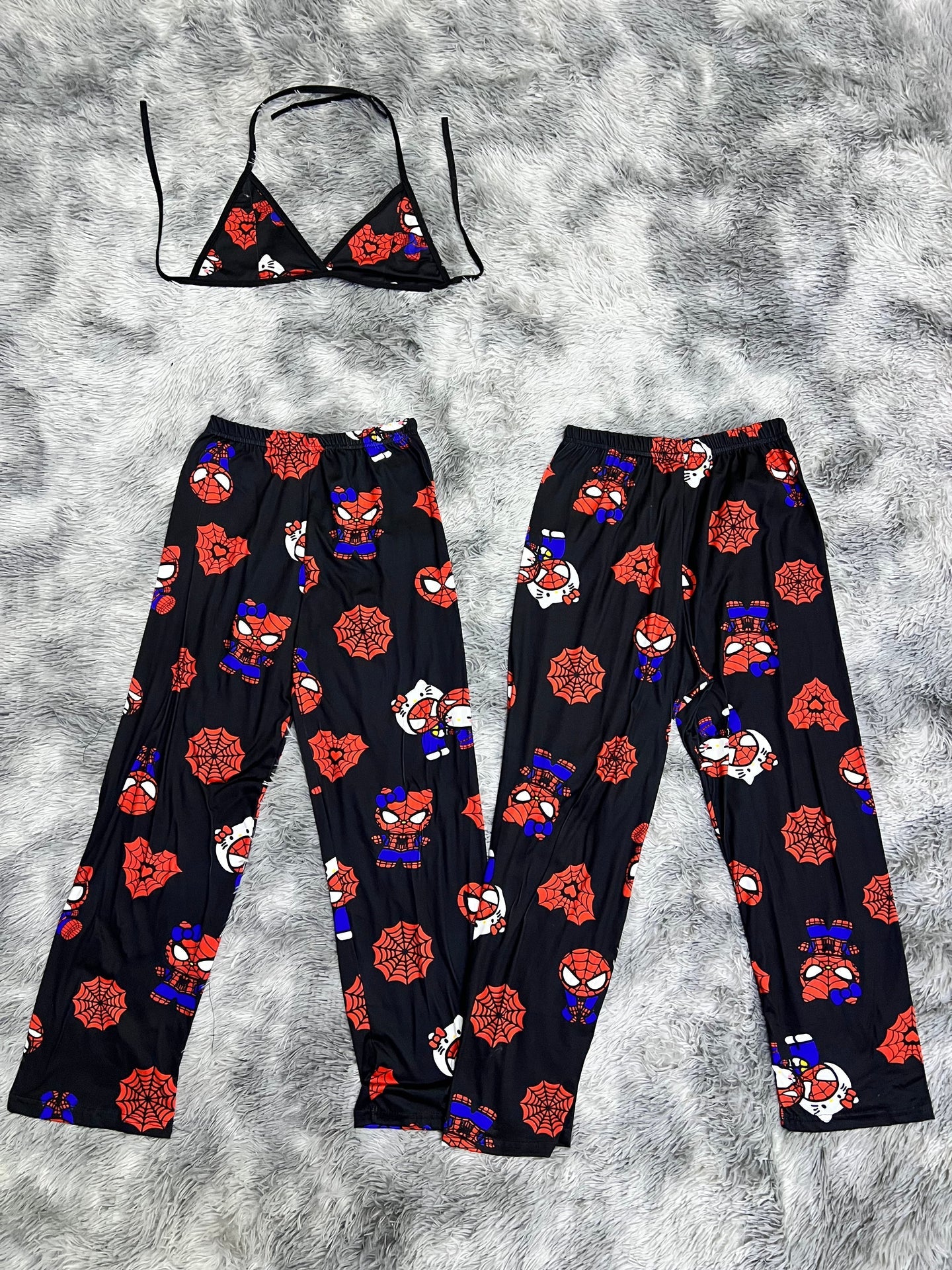 Spiderkitty negro telarana roja duo de pijama afelpada