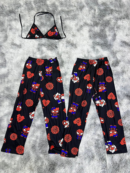 Spiderkitty negro telarana roja duo de pijama afelpada