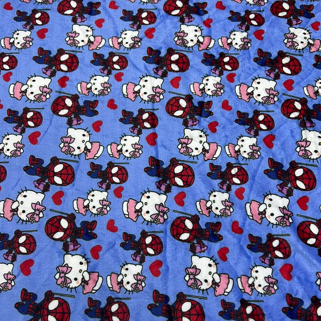 Plush Spider-Man with hello kitty blue throw