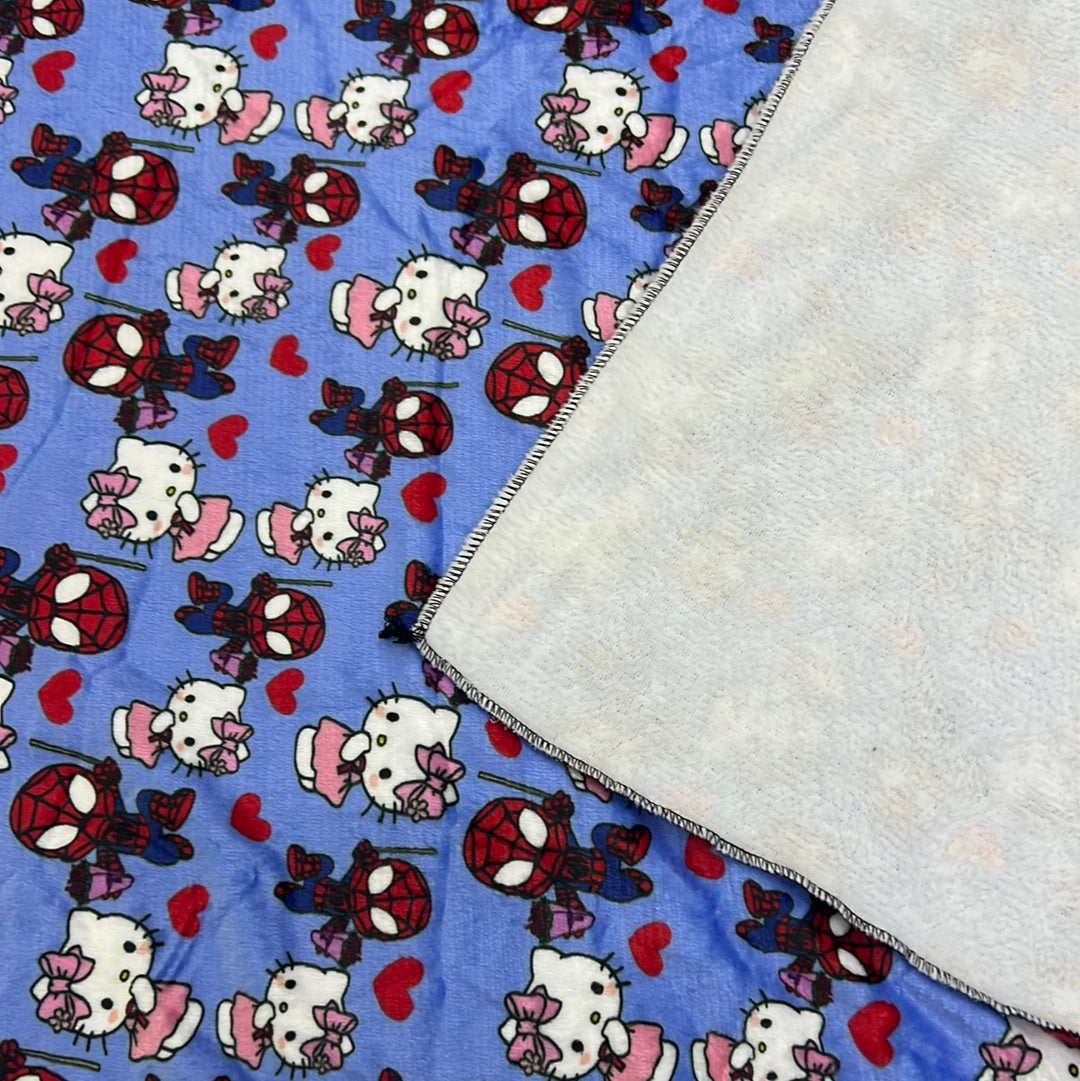 Plush Spider-Man with hello kitty blue throw